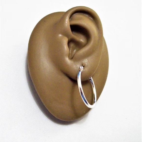 Sterling Silver Hoops Marked 925 Pierced Large Round Tube 1 Inch 25mm - Picture 7 of 7